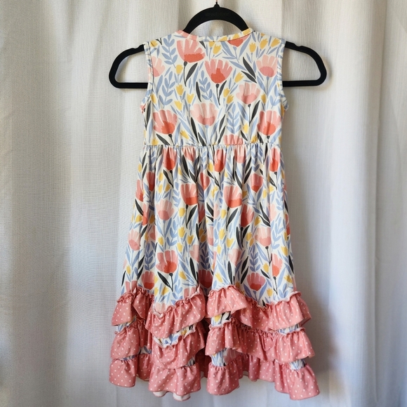 Adorable Sweetness Floral Sleeveless Kids Summer Dress with Ruffle Hem Size 6 - Picture 4 of 6